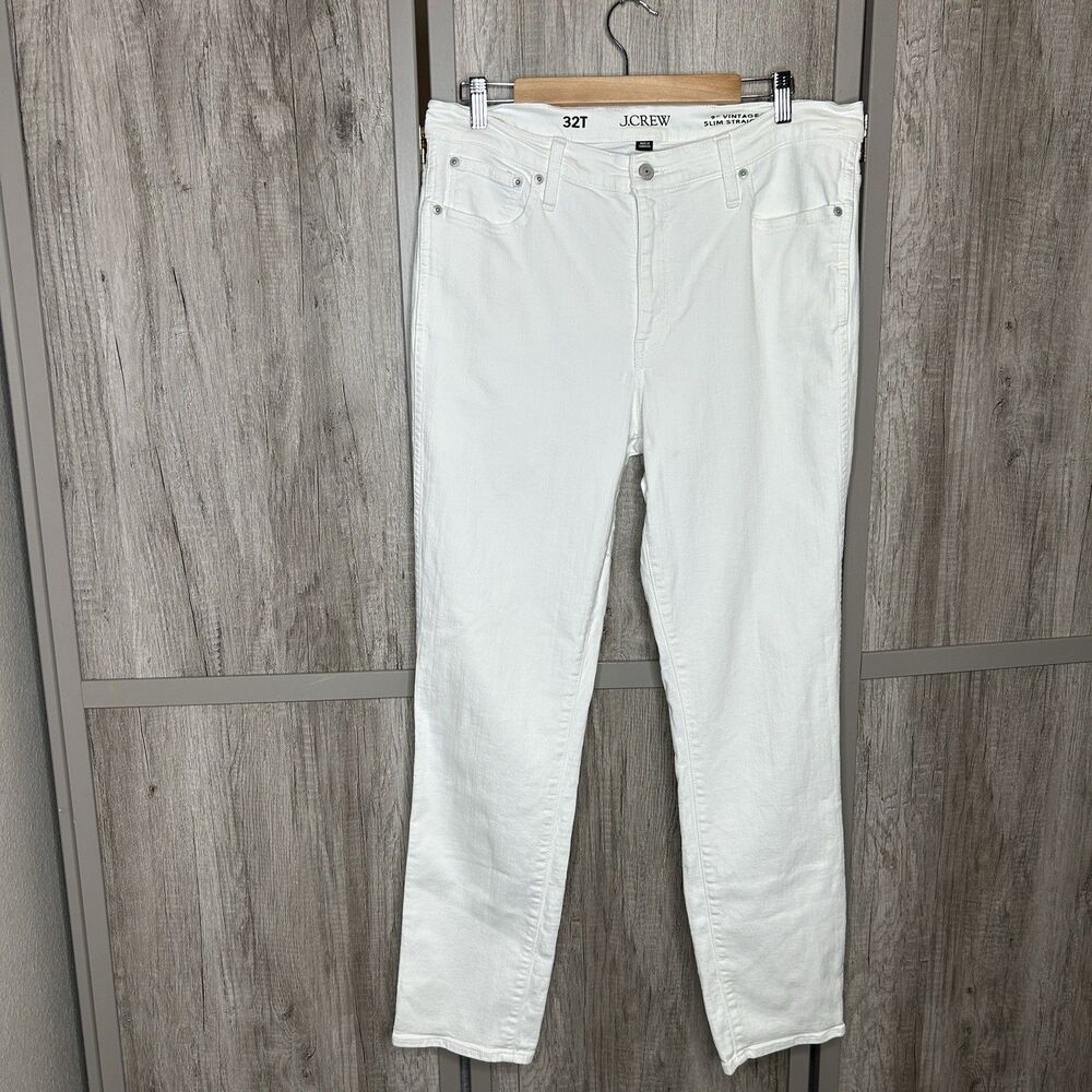 J Crew Jeans Size 32 Tall White Color Vintage Slim Straight Stretch High Rise